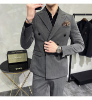 Traje De Negocios Slim Fit Doble Botón De Color Sólido Dos Piezas Coreano Elegante Para Hombres Con Pantalones Talla S-7XL - details 23