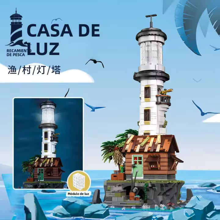 Bloques De Construcción Creativos De Pescador De Village 2340PCS Torre De Mar LED Luz Bricks Juguetes Regalos Para Niños Y Niñas De Más De 14 Años - 1