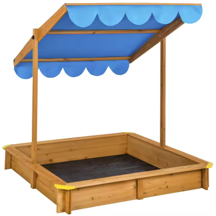 Tectake - Arenero Emilia con cubierta ajustable 120x120x120 cm  Esquinas con protecciones de plástico  Madera maciza barnizada  Bordillo práctico para sentarse - 1