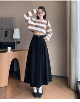 Falda Larga De Corduroy Elegante Para Invierno A-Line Con Cintura Empirica Y Cinturón Amplio Estilo Coreano Moda Feminina - details 15