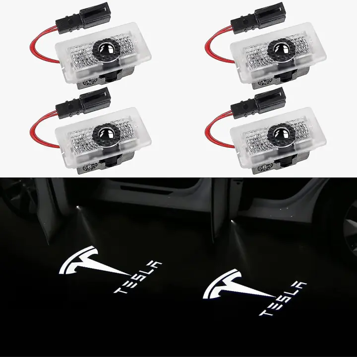 Proyector de luz con logotipo de puerta, luz de bienvenida, luz de paso para Tesla modelo 3, modelo Y, modelo S, modelo X, accesorios Tesla, 4 piezas - 1