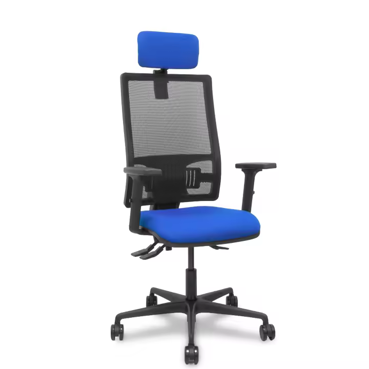 Silla Bormate asincro malla negra asiento bali azul brazos 2D ruedas 65mm cabecero regulable - 1