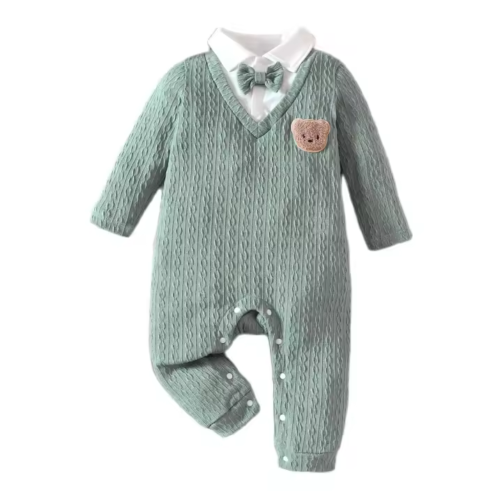 Rompepiés Para Niños Y Niñas With Cuello Polo Largo Y Nude En The Belt Apotonado Ajustable Fashion Y Calor Primavera Otoño - 1