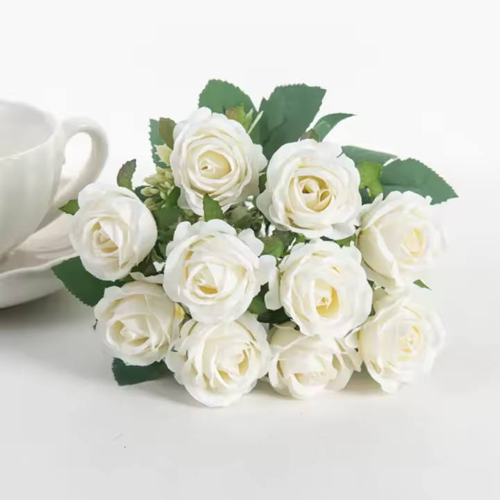 Ramo De Flores Artificiales Rosas Blancas De Seda Para Decoración De Fiesta Navidad Boda Jardín Exterior Sala De Estar Vaso Regalo Familiar - 1