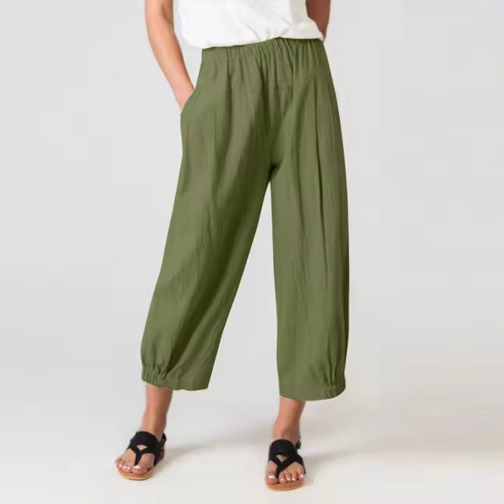 Pantalones Anchos De Algodón Para Mujer En Color Sólido Con Cintura Elástica Y Bolsillos Estilo Casual Vintage Streetwear - 1