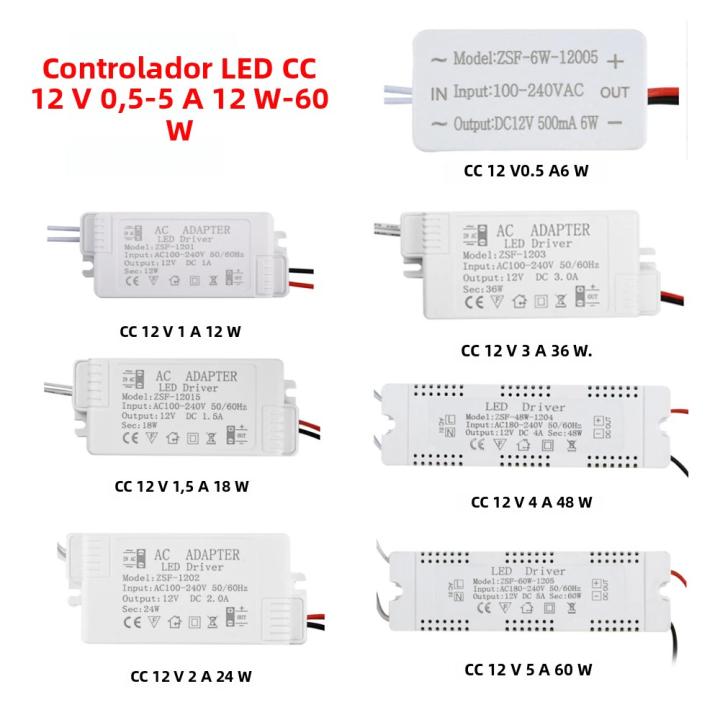 Transformador De Iluminación LED Con Driver DC 12V Adaptador De Alimentación De Transformador De Luz AC 100-240V a DC 6W 12W 18W 24W 36W 48W 60W Para Mejora Del Hogar
