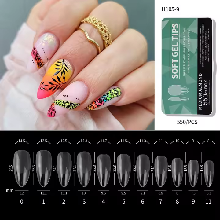 PINPAI Uñas Postizas De Acrílico Largas Capullos De Dama Uñas Postizas De Gel Suave De Forma Almendrada Y Coffin Cubierta Completa Y Media Para Manicura Artificial - 1