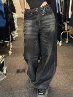 HOUZHOU Jeans Vintage Negros De Pierna Ancha Para Mujer Alta Calle Moda Coreana Pantalones Denim Gruesos Y2k Hip Hop - details 0