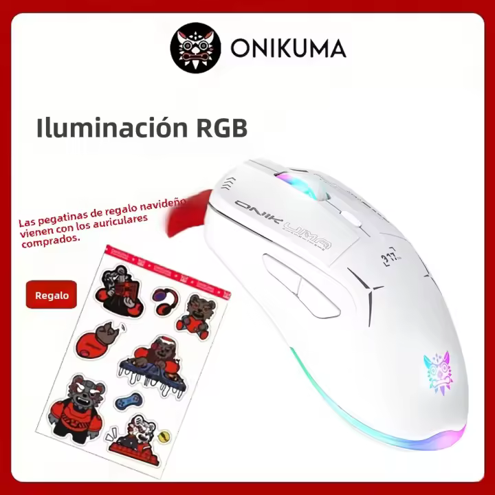 Ratón De Juego ONIKUMA CW917 Blanco Con Efecto De Luz RGB Sin Cable Compatible Con PC Y Portátil Mezcla De Material Lineal Óptico - 1