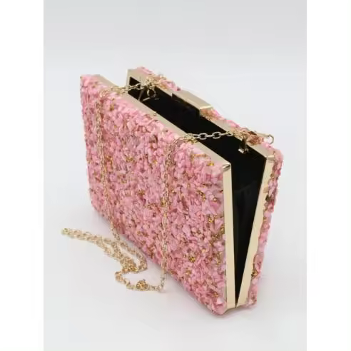 Bolso de Fiesta La Monsita con Pedrería Rosa y Diamantes Artificiales Dorados - 1