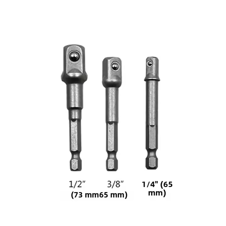 Juego De 3 Piezas Adaptador De Destornillador De Acero De Vanadio Cromado Hexagonal 1/4" 3/8" 1/2" Extensión De Brocas Barra Adaptador De Hexágono - 1