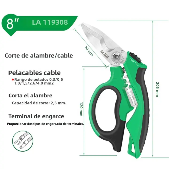 Tijeras Eléctricas LAOA De 8 Pulgadas Multifuncionales Acero Inoxidable Cortador De Cables Herramientas De Afilado Y Amarre - 1
