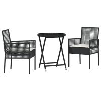 Conjunto de Bistro de Jardín de 3 Piezas vidaXL con Cojines de Ratán Sintético Negro - details 1