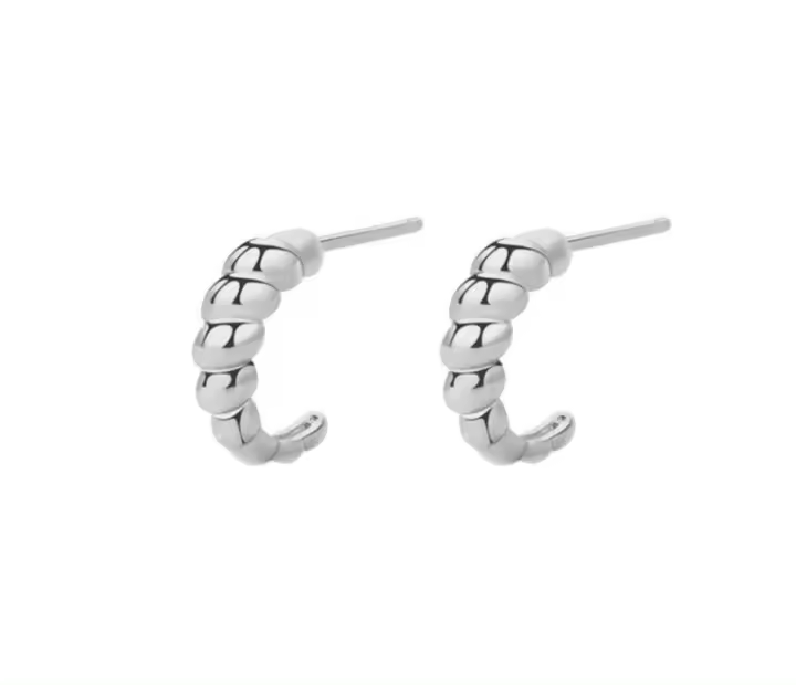 Pendientes de Aro Abiertos en Plata, Diseño Trenzado, 4x12 mm, Ref: CHP169PENP03C - 1