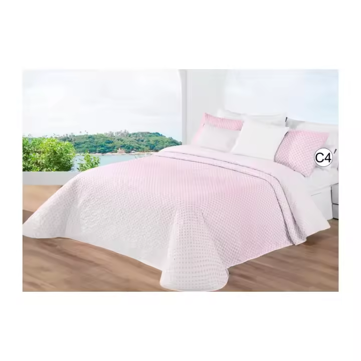Colcha Bouti Reversible Manterol  Cama 150 SUMMER 122 - Estampado de Motas en Rosa o Gris o Azul - Ropa de Cama de Alta Calidad - 1