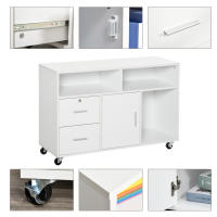 HOMCOM Mueble Auxiliar de Oficina Mueble Archivador con Ruedas Estantes y Cajones Armario Multiusos con Gran Almacenaje 100x35x65 cm Negro y Blanco - details 6