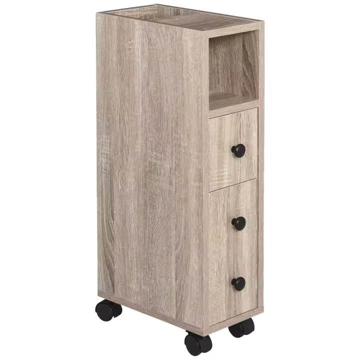 kleankin Armario de Baño Mueble Auxiliar para Baño Espacio Reducido con Ruedas Estantes Abiertos Armario Cajón 18x30x68,5 cm - 1