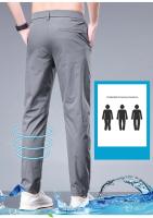 Pantalones Negocios Veraniegos Rectos Para Hombre Cintura Elástica Algodón De Seda Cómodo Transpirable Negro Gris Pantalones Casuales De Traje - details 2