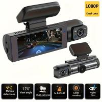 Cámara dual, 1080P delantera y 720P interior, conector de coche de 5V, batería de polímero de litio recargable, montaje adhesivo, compatible con PC, posición de conducción universal - No incluye tarjeta SD - details 1