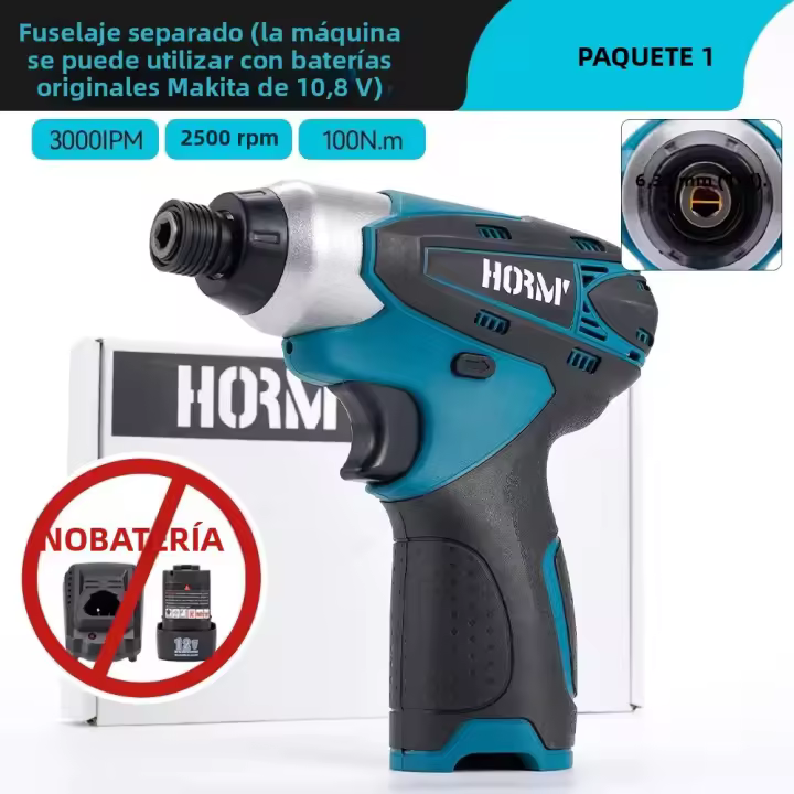 Hormy Compact 12V Destornillador Eléctrico Sin Cable 2500RPM 100N.m Compatible Con Batería Makita 10.8V Para Equipo De Renovación - 1