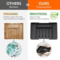 Organizador de cajones para cubiertos, bandeja de utensilios extensible para cocina, cubiertos ajustables y soporte de cubiertos, almacenamiento de plástico compacto - details 2