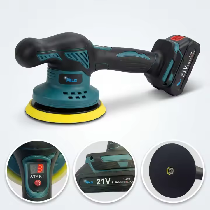 Pulidora Eléctrica Inalámbrica 21V para Coche, 600W, 9 Velocidades, con 4 Almohadillas Intercambiables, para Pulir, Encerar y Abrillantar Coches, Muebles y Suelos, Don Feliz - 1
