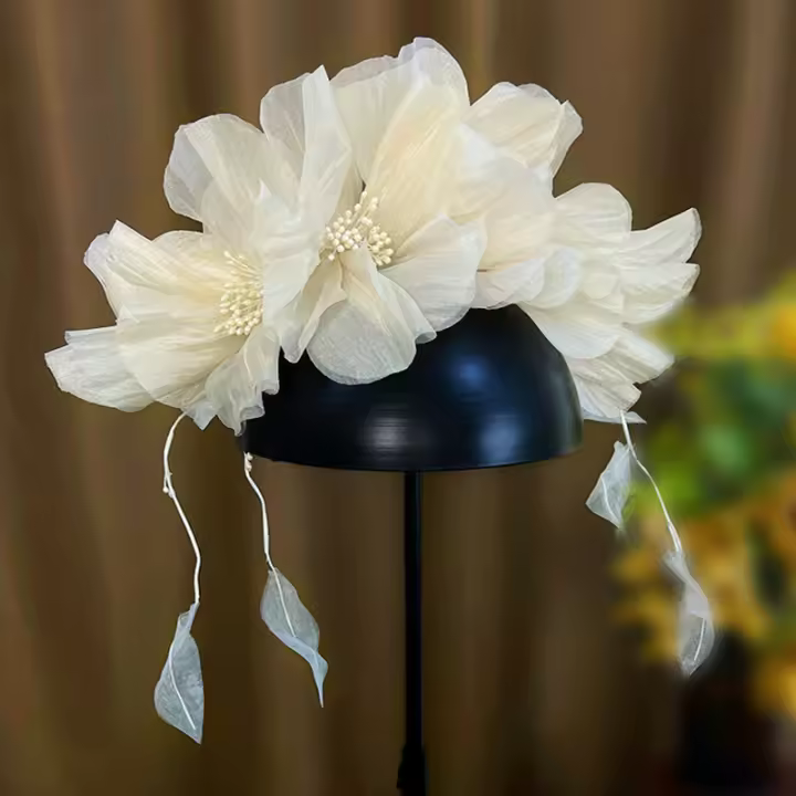 Diadema De Perlas Y Hojas En Forma De Corona Con Flores Joyería De Cabeza Para Boda Hecha a Mano Para Mujeres Accesorios De Pelo - 1