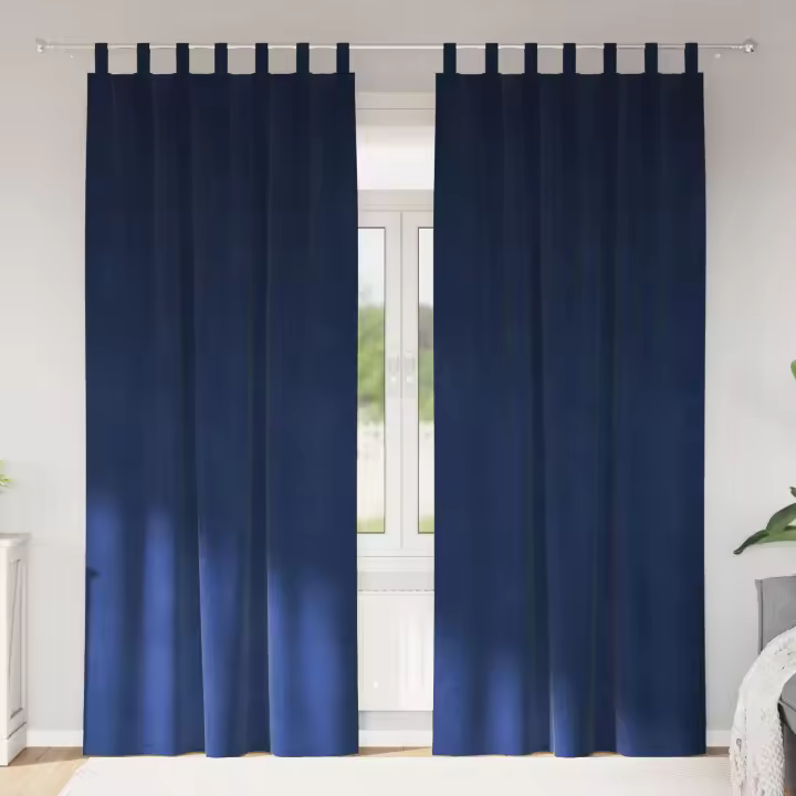 Cortinas Blackout vidaXL con lazos colgantes 2 pcs de terciopelo azul oscuro - 1