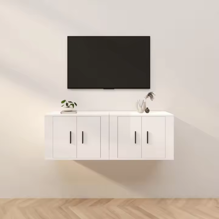vidaXL Muebles para TV de pared 2 uds blanco brillante 57x34,5x40 cm - 1