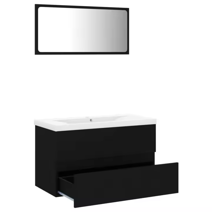 VidaXL Conjunto de muebles de baño Dominica aglomerado negro - 1