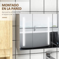 kleankin Armario con Espejo de Baño con Luz LED Mueble de Pared Colgante con 3 Puertas Estantes Ajustables Interruptor Táctil y USB 90x15x70 cm Blanco Brillante - details 4