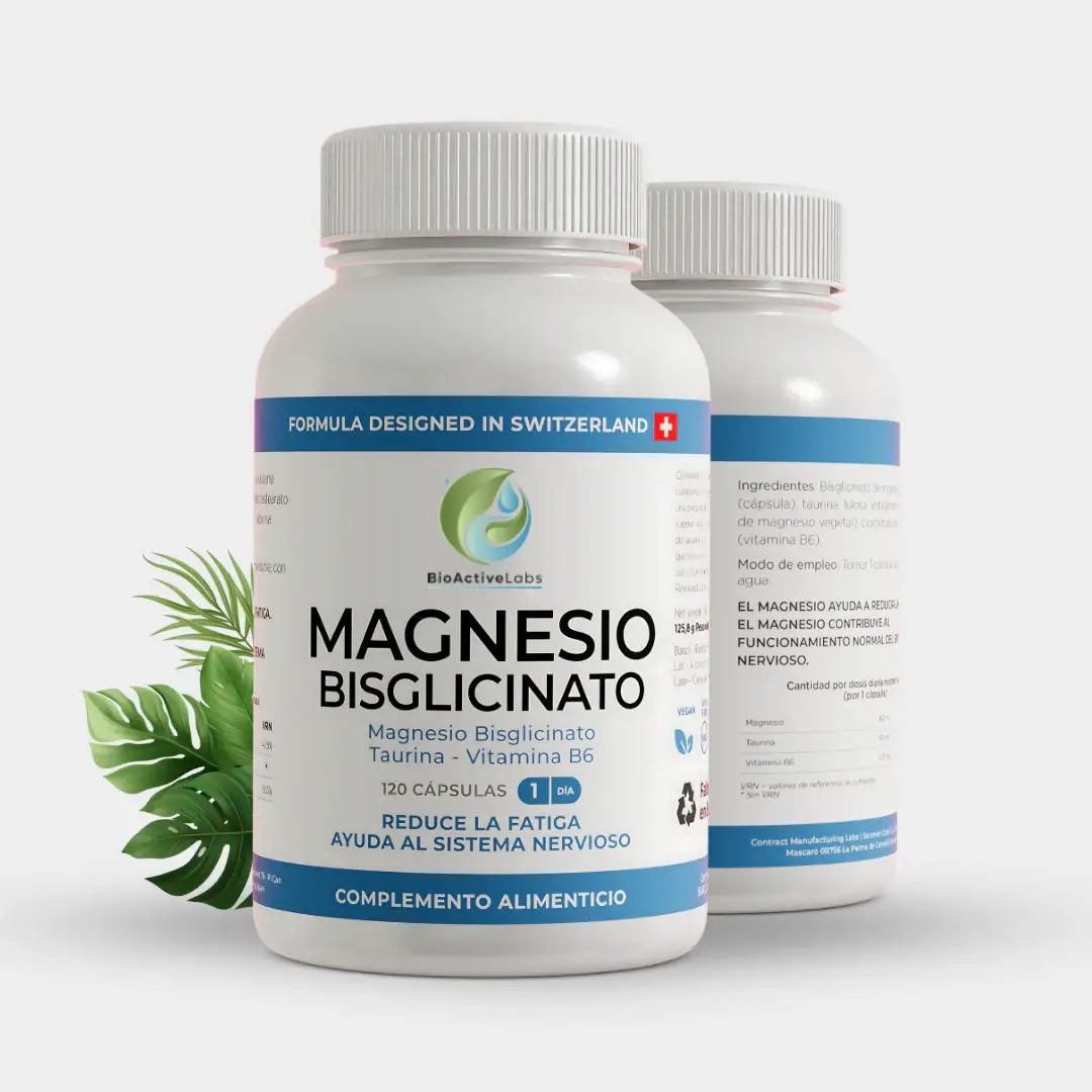 BioActive Magnesio Bisglicinato con Taurina y Vitamina B6 - 120 Cápsulas Vegetales para Relajación Muscular, Sueño Profundo y Control del Estrés - Alta Absorción, Sin Gluten, Sin GMO, Vegano
