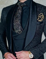 Traje De Novia Para Hombre Diseños Últimos Rojo/Triángulo Slim Fit 3 Piezas Chaqueta Con Borla Traje De Boda Para Celebraciones Y Baile De Promesa - details 3