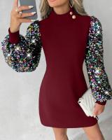 Vestido Elegante De Mujer Con Encaje Y Manga Larga Para Otoño E Invierno Cuello Redondo Slim Fit De Poliéster - details 1