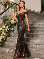 Vestido De Fiesta De Encaje Con Lentejuelas Unithorse Sin Hombros Elegante Para Mujer Longitud Del Piso Silueta A-Line - details 4