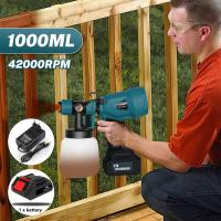 PISTOLA DE PULVERIZACIÓN eléctrica inalámbrica de 1000ML, pulverizador de pintura portátil para el hogar, aerógrafo con revestimiento de acero para muebles de automóvil para batería  de 18V - details 0