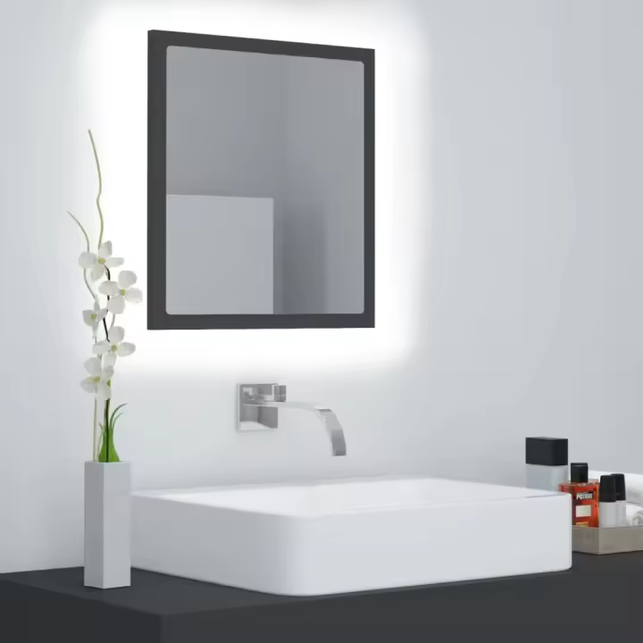 vidaXL Espejo de baño acrílico gris brillo 40x8,5x37 cm - 1
