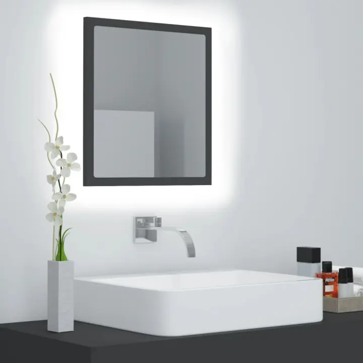 vidaXL Espejo de baño acrílico gris brillo 40x8,5x37 cm - 1