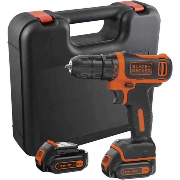 Black & Decker BDCDD12KB-QW Taladro Atornillador 10,8V, 26Nm, Portabrocas 10mm, 0-550 RPM, Incluye 2 Baterías 1,5Ah de Litio, Cargador y Maletín - 1