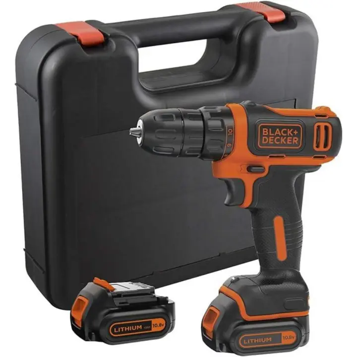 Black & Decker BDCDD12KB-QW Taladro Atornillador 10,8V, 26Nm, Portabrocas 10mm, 0-550 RPM, Incluye 2 Baterías 1,5Ah de Litio, Cargador y Maletín - 1