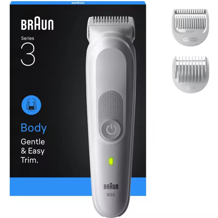 Braun Body Groomer  Series 3, Modelo BG3530, Afeitadora Para El Cuerpo, 3 Herramientas De Afeitado, Con Protección SkinGuard, Autonomía De 80 Min, Suave Para Zonas Sensibles, Afeitarse y Cortar, Impermeable. - 1