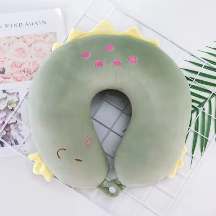 Almohada De Viaje Para Niños Y Adultos Con Diseño De Dibujos Animados U-Cuadrado Suave De Peluche Corto Portátil Para Siestas Al Aire Libre Y Avión Almohada De Cuello Con Funda De Algodón Poliéster - 1