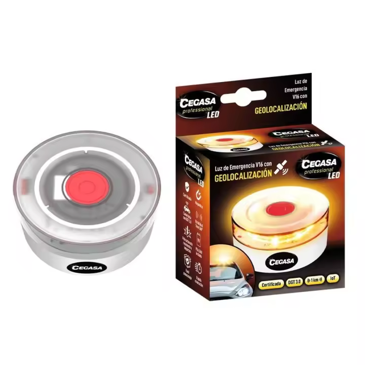 Balizas V16 con geolocalización, homologadas por la DGT,  Tarjeta SIM +12 años incluidos -  Luz de emergencia v16 CEGASA* - 1