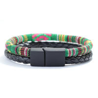 Nuevo Pulsera Bohemio Para Hombre Pulsera De Cuerda Étnica Punk De Cuero Bicolor Macramé Acessorios De Festival Para Novio - details 7