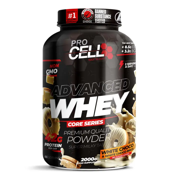 Proteina Concentrada - Whey Core 2 KG White Choco & White Choco Rings (topping rosquilla blanca) Procell Sport - Proteína de Suero, Bajo en Carbohidratos y Grasas - 1