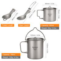 Juego De 3 Piezas De Titanio Ligero Con Olla De 750ml Taza De Agua De 450ml Cuchara Plegable Y Manija Collapsible Para Camping - details 7