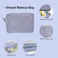 Bolsa de Cosméticos para Mujer, Bolsa de Cosméticos de viaje, Gran capacidad, portátil, a Rayas, Bolsa de Cosméticos Dulce, Bolsa de almacenamiento para Mujer, Bolsa de ASEO, Bolsa de - details 1