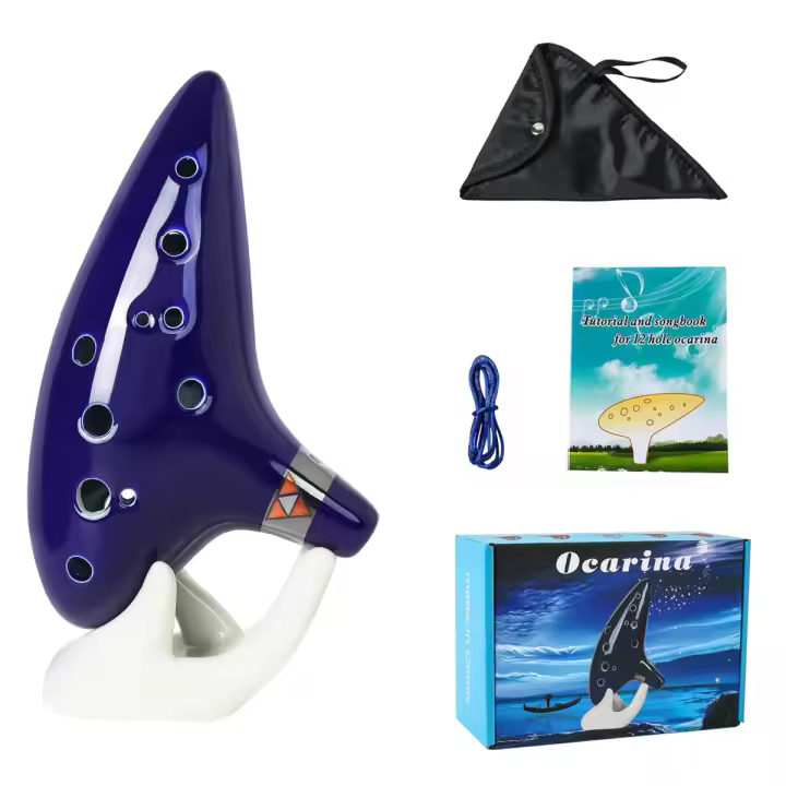 OCARINA Nueva 12 Agujeros Alto C Cerámica Piccolo Instrumento Musical Regalo Para Niños Y Adultos Con Soporte Libro De Música Correa Para El Cuello Y Bolsa - 1