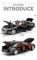 Coche De Colección Audi A8 De 1/24 En Metal Con Luz Y Sonido Puertas Abatibles Regalo Para Chicos Juguete De Movimiento Hacia Atrás - details 2