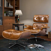 EU Stock TY330DE XL Classic Recliner Light Walnut Armchair With Bright Wax Skin Top Layer of Cowhide Lounge Chair Ergonomically Designed Premium Leisure Chair 360° Swivel for Home Theater Office Living Room Modern Leather Recliner Chair with Footrest - details 7